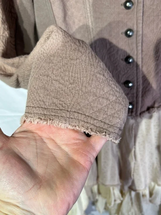 Free People Military Ruffles Hem Long Sleeve- Taupe & Cream - Picture 5 of 8